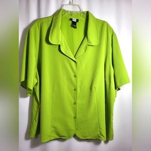 Studio 1940 green silky button up blouse women's 30 / 32W  #1803